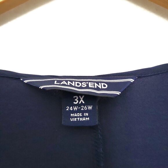 Lands End Midi Dress Size 3X Jersey Tie Waist Navy Sleeveless Split V Neck - Picture 5 of 7
